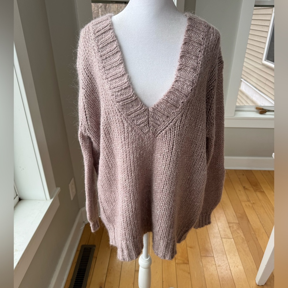 Moda International Mauve Purple Pink Oversized V neck Tunic Sweater Size Large - Picture 7 of 7